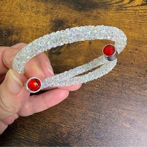 AB Crystal and Red Stone Large Flexible Napkin Ring or Bracelet Festive Holiday
